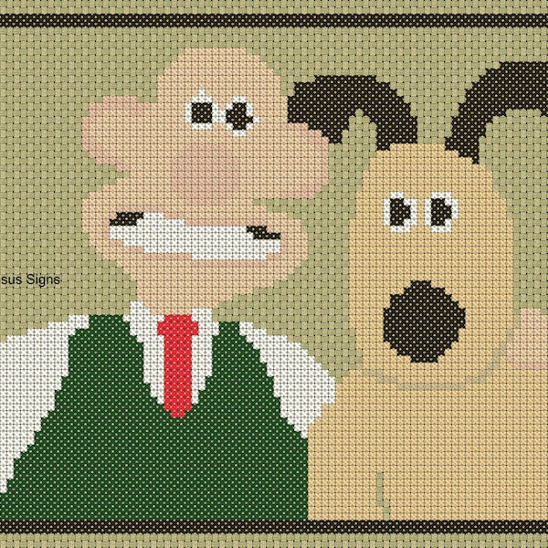 Wallace and Gromit Cross Stitch Pattern only (pdf jpg files) tv cartoon character fun family inventor dog aardman shaun movie