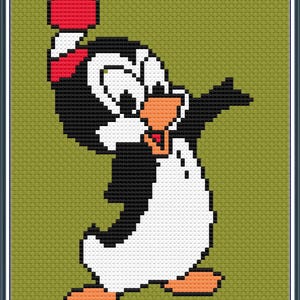 Gráfico de tejido y crochet del pingüino Chilly Willy, solo archivos PDF/JPEG: dibujo animado, lindo, pájaro, animal,