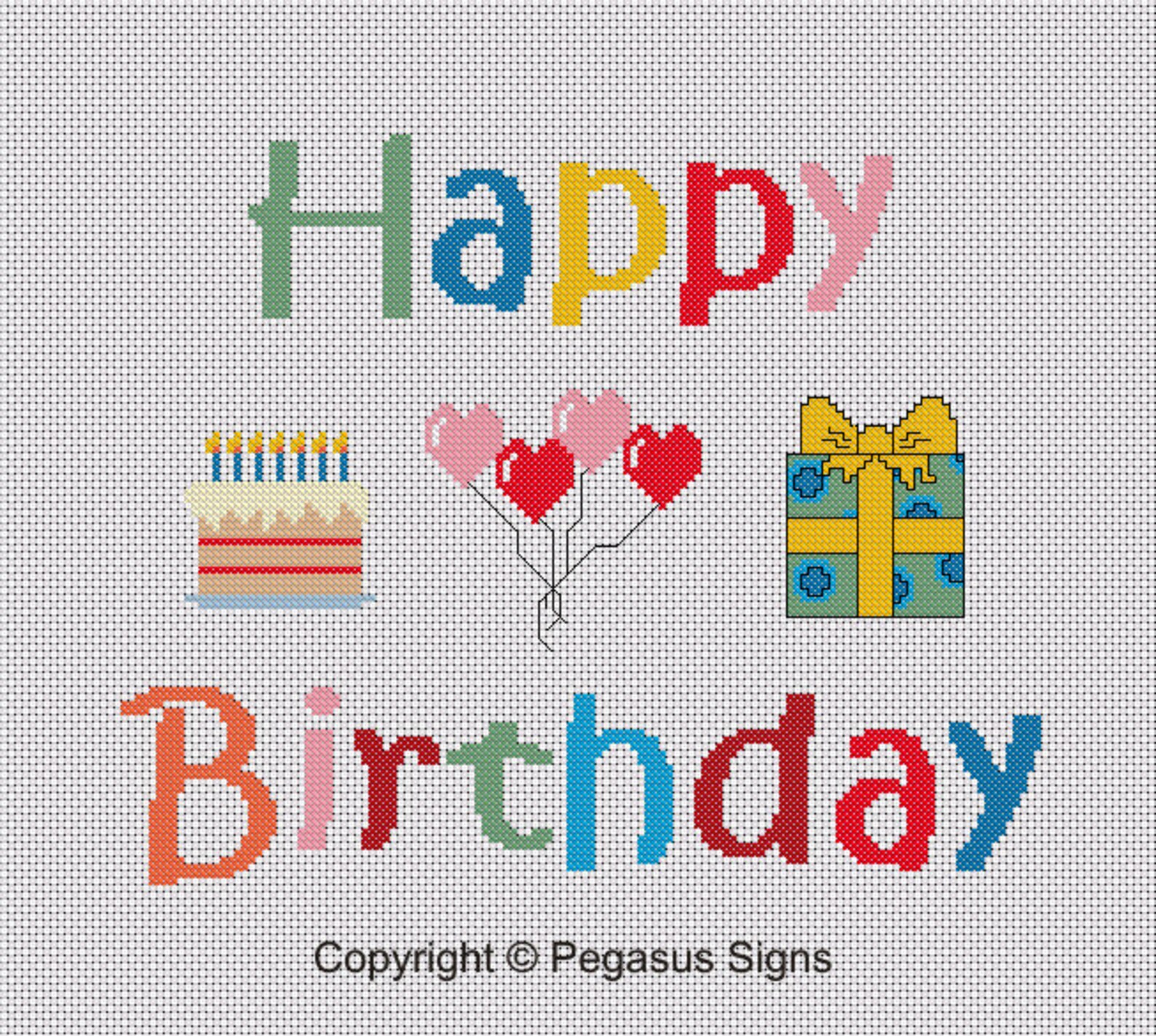 Happy Birthday Cross Stitch Pattern Only PDF/JPEG Files Colourful Cake ...