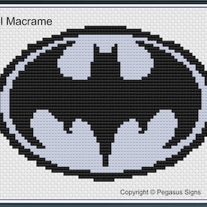 Pixel Macrame Bat Logo Pattern - Superhero Wall Hanging (PDF/JPEG)