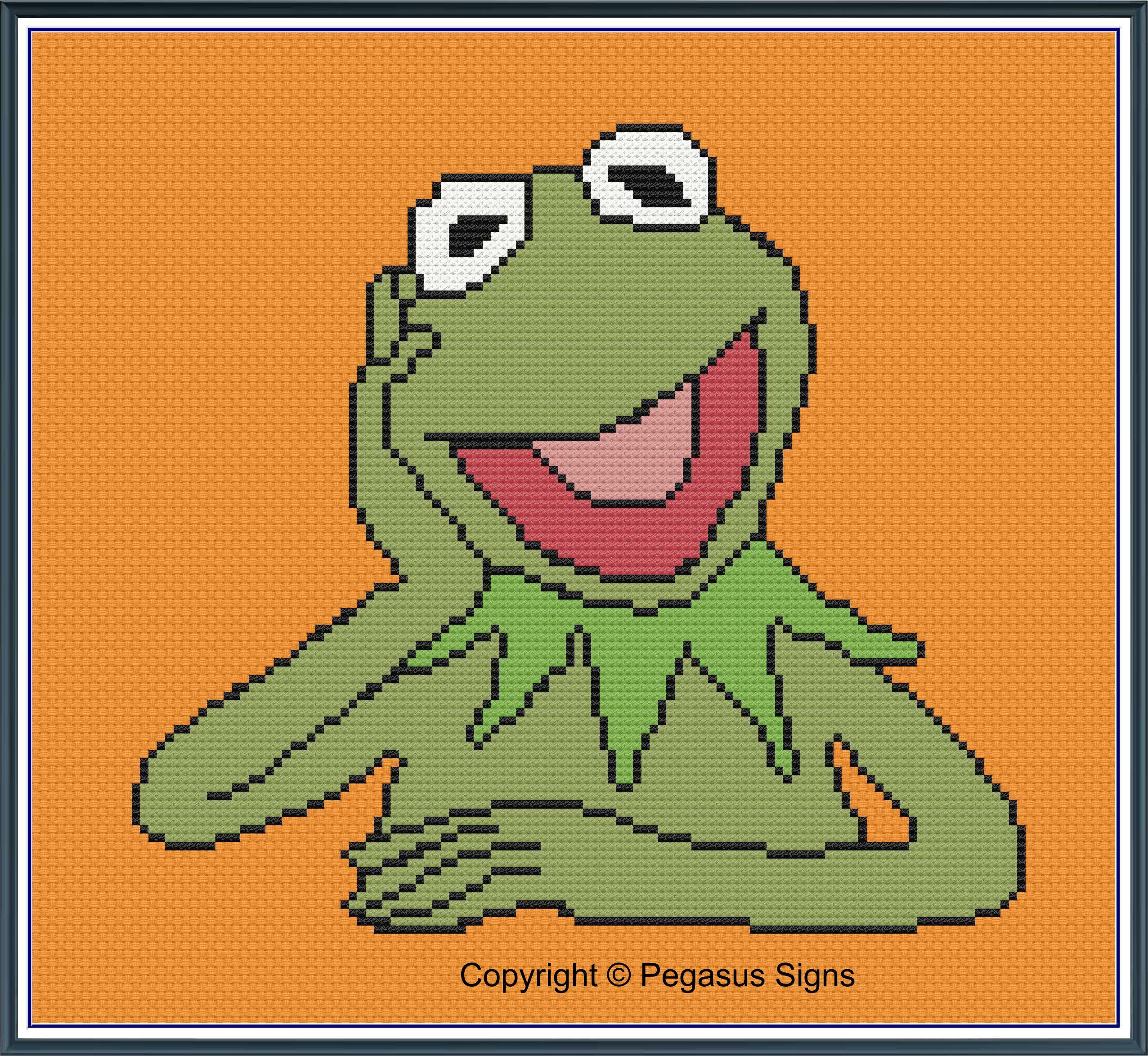 カーミットフロッグクロスステッチパターンのみ（pdf jpgファイル