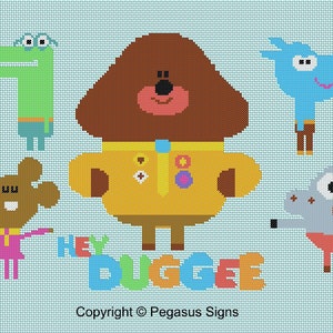 Hey Duggee Motifs 01 Cross Stitch Pattern only (pdf jpg files) pre school cbeebies characters pig mouse crocodile TV series children
