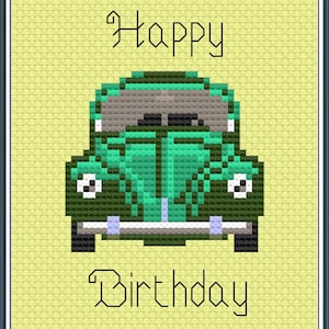Joyeux anniversaire, motif point de croix uniquement en fichiers PDF/JPEG - voiture, texte, cadeau, anniversaire, carte, célébration,