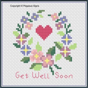 Beterschap bloemen kruissteekpatroon alleen pdf/jpeg-bestanden - liefde, bloemen, slecht, kaart, beterschap, zorgzaam