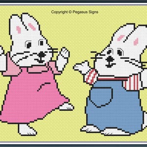 Max and Ruby Cross Stitch Pattern only PDF/JPEG Files - kidstv, cartoons, white rabbits, animal, bunnies,