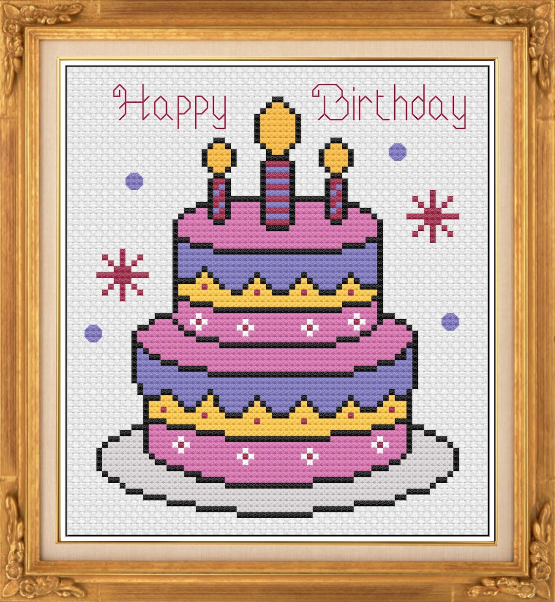 Birthday Cake Cross Stitch Pattern – Celebration Design (PDF/JPEG Files ...