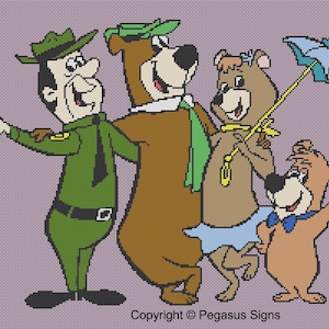 Patrón de punto de cruz del oso Yogi y sus amigos, dibujo retro (PDF/JPEG)