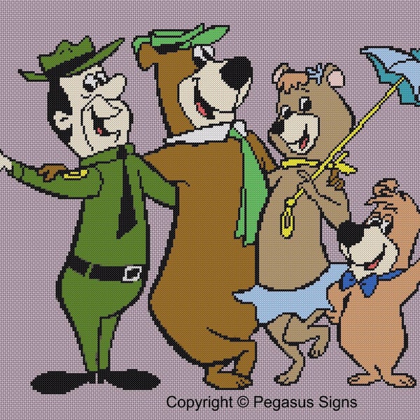 Yogi Bear and Friends Cross Stitch Pattern only (pdf jpg files) tv retro cartoon fun ranger Booboo Cindy Yogi family fun bears Hanna Barbera