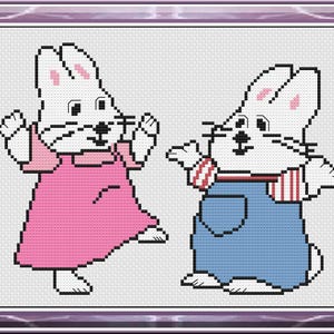 Max und Ruby Kreuzstichmuster - Kaninchen Cartoon (PDF / JPEG-Dateien)