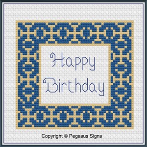 Joyeux anniversaire, motif point de croix uniquement fichiers PDF/JPEG - bordure fantaisie, texte, cadeau, anniversaire, carte, fête,