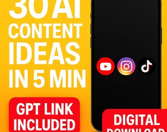 AI Social Media Content Generator: 30 Post-Ideen, GPT-Link (Digitaler Download, PDF-Anleitung)