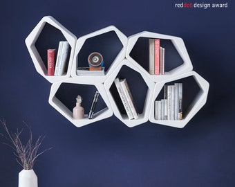 6 Modular Hexagon wall shelves - customizable hexagon shelves - honeycomb shelves - floating shelf - display Shelves -bookcases - bookshelf