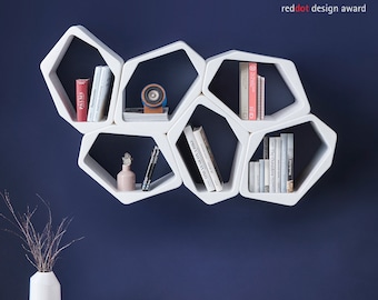 Modular Hexagon Wall Shelves (4 Units) – Modern Honeycomb Wall Shelf for Living Room, Office, Home Decor, Shop Display – No Tools Needed