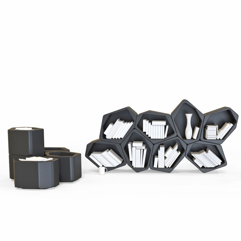 BUILD Hexagon Shelves set of 6 Modular Bookcase Etsy