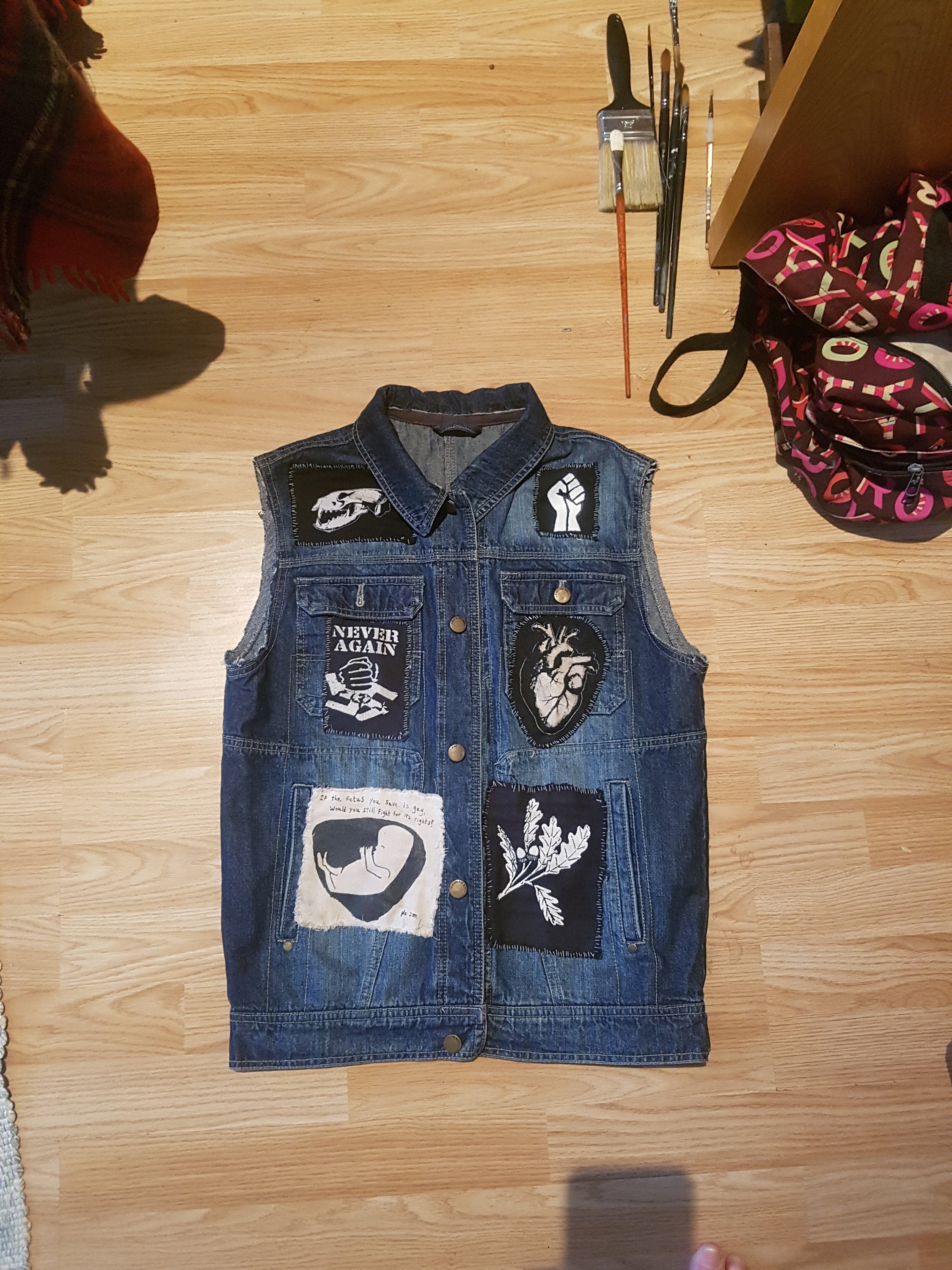 Patched Denim Jacket Battle Jacket Patches Crust Punk Etsy