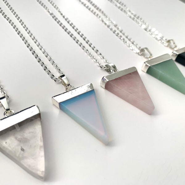 Crystal Triangle Jewellery Necklace Pillar Natural Gemstone Quartz Jewelry Precious Healing Silver Plated Pendant Cute Gift Boho Charm