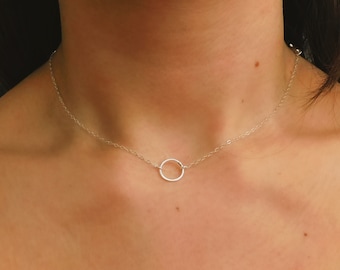 Sterling Silver Infinity Necklace, Dainty Necklace, Karma Jewellery, Circle Connector Jewelry, Choker, Hoop Chain, Women, Birthday Gift Her