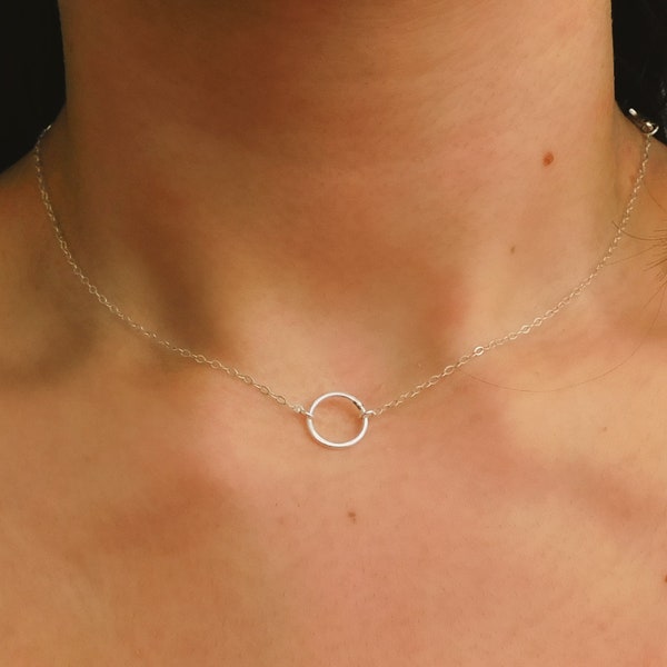 Sterling Silver Infinity Necklace, Dainty Necklace, Karma Jewellery, Circle Connector Jewelry, Choker, Hoop Chain, Women, Birthday Gift Her