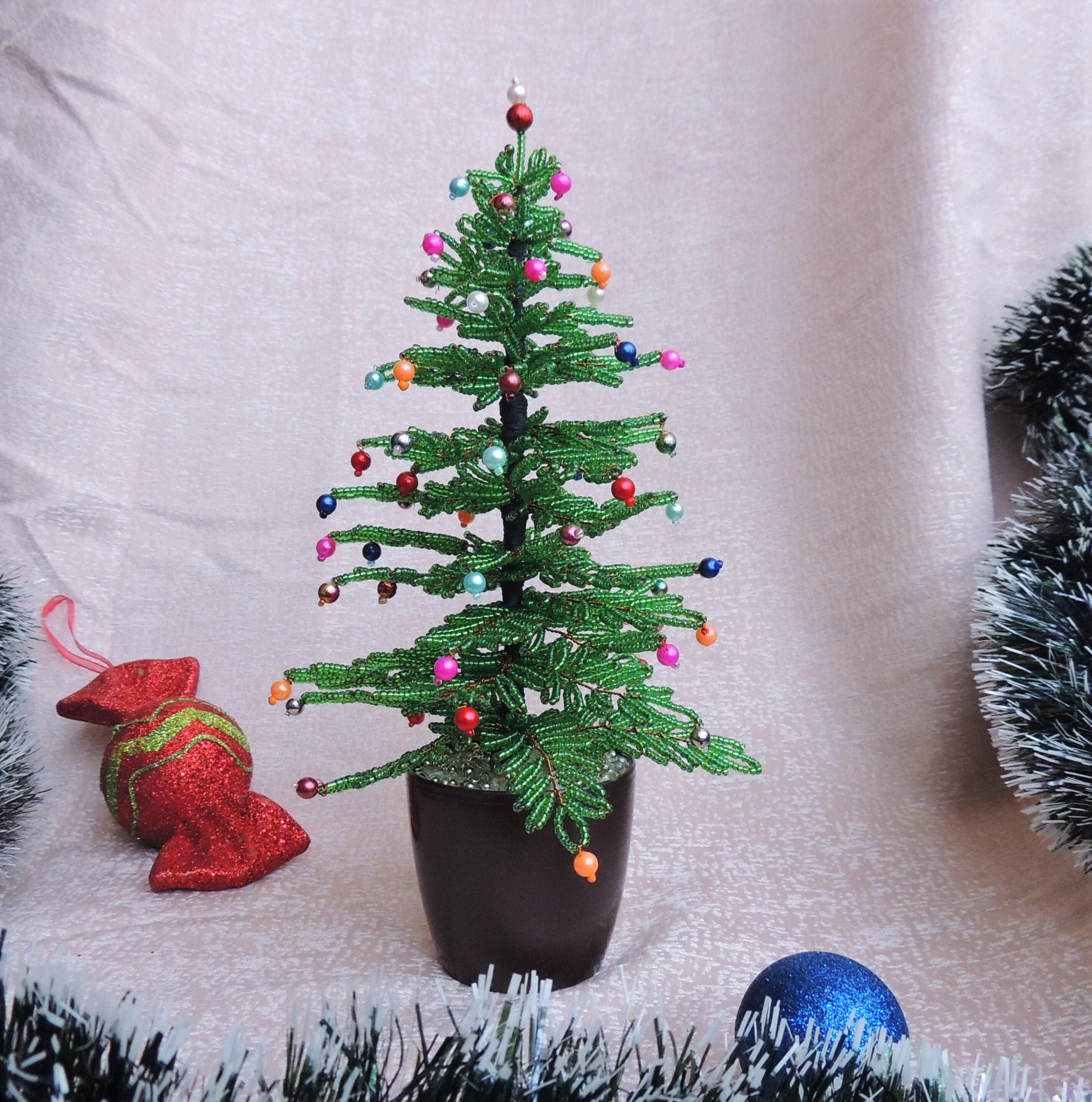 Bead Christmas Tree Miniature Tree Beaded Tree Ornament Mini Etsy