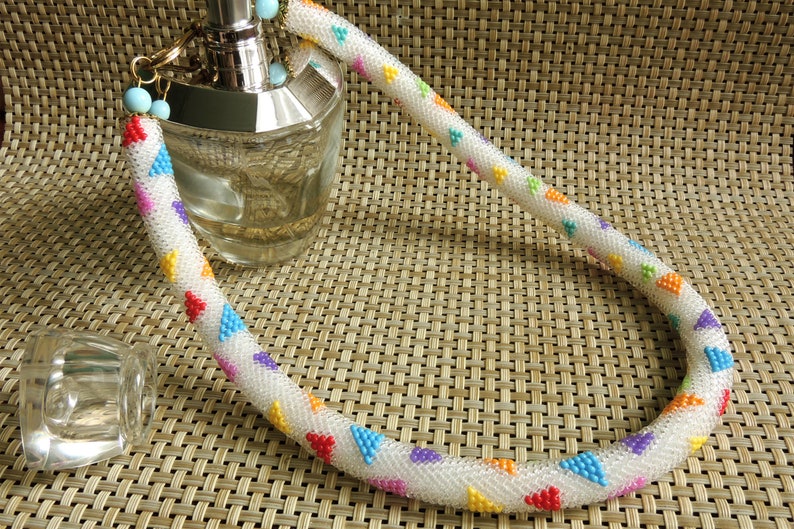 Bead Rope Necklace Geometric Design Multicolor Beadwork Beaded Etsy