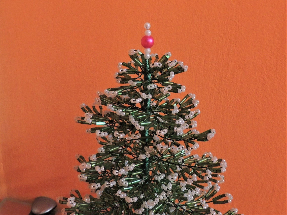 Green Beaded Christmas Tree Christmas Tree Bead Beaded Tree Etsy