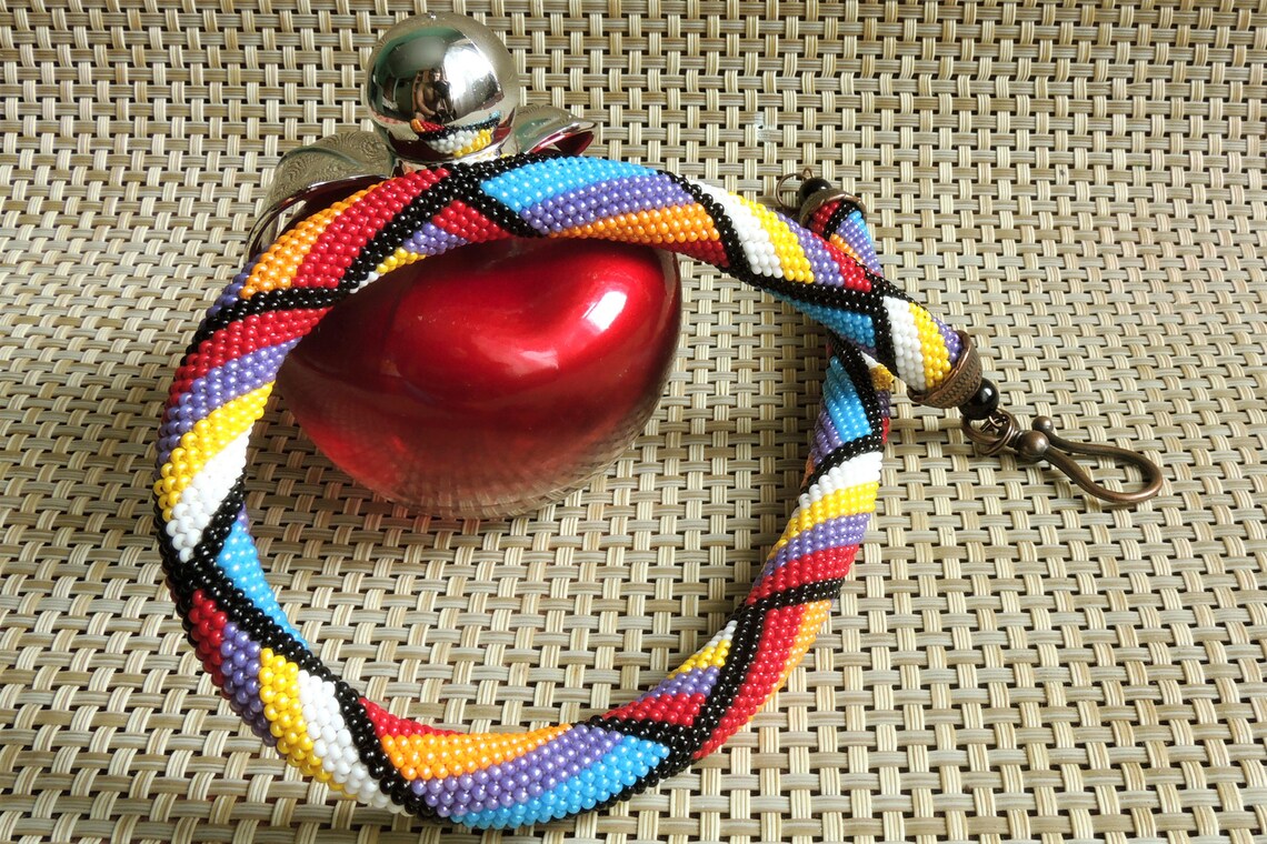 Beaded Geometry Rope Colorful Beaded Rope Geometric Beadwork Etsy