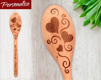 Personalized Wooden Spoon ~ Hearts & Swirls, Valentines Gift for your Sweetheart, Bake with Love Engraved Wedding Favour or Anniversary Gift