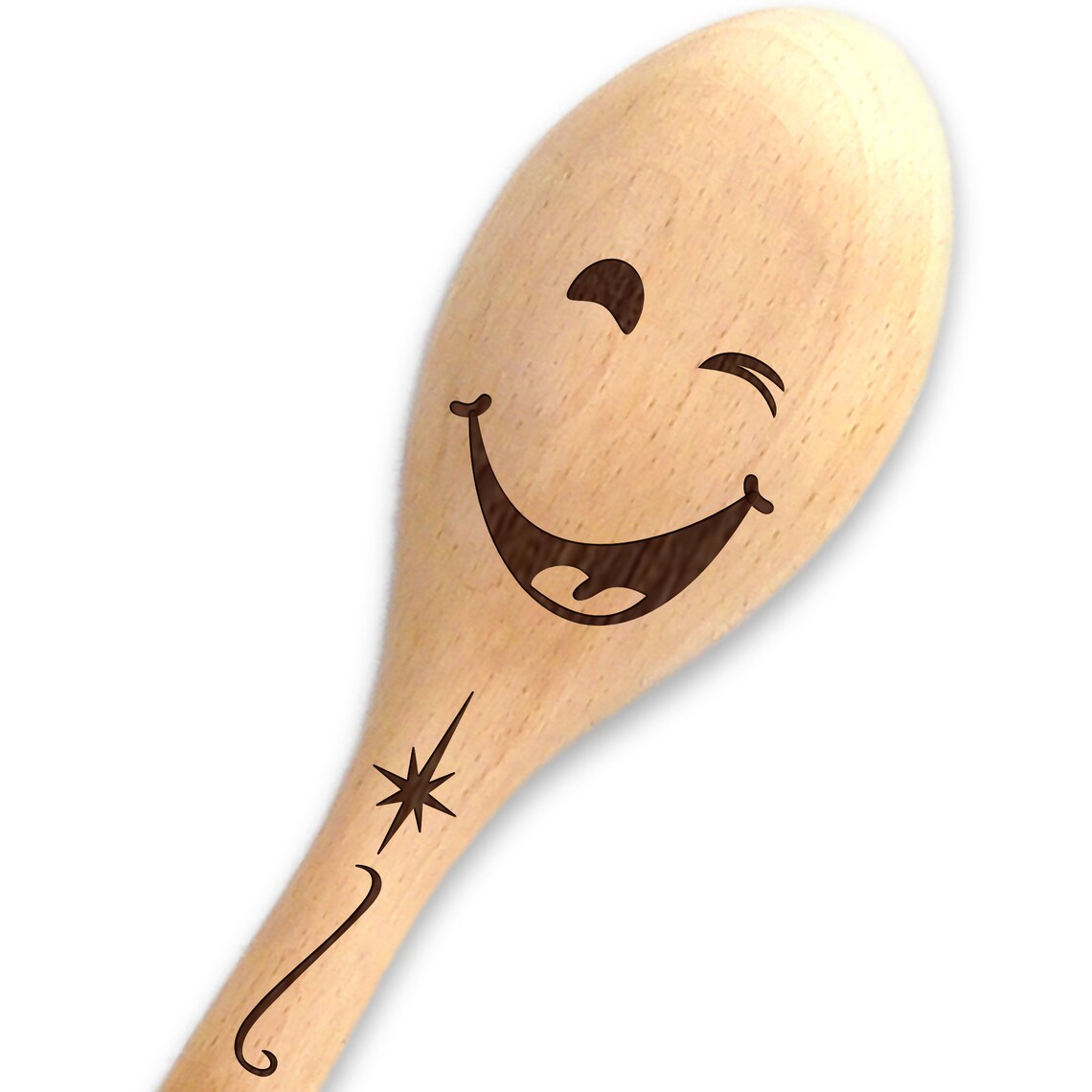 Personalised Wooden Spoon With Winking Smiley Face Customise Handle