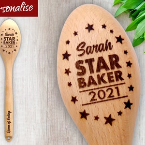 Star Baker Customised Wooden Spoon Ideal Trophy for Bake Off Prize. Personalise with a Name and Short Message. Secret Santa Office Gift image 1