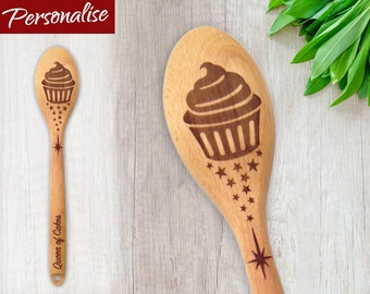 Cupcake & Stars Personalized Wooden Spoon, Gift for Grandma Star Baker or Queen of Cakes Mom