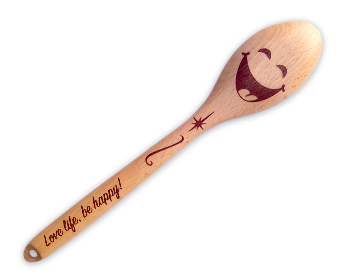 Personalised Happy Face Engraved Wooden Spoon, Personalized Gift for