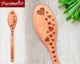 Custom Engraved Wooden Spoon with Lots of Hearts! Queen of hearts, Newlyweds Present kitchen gift for new home