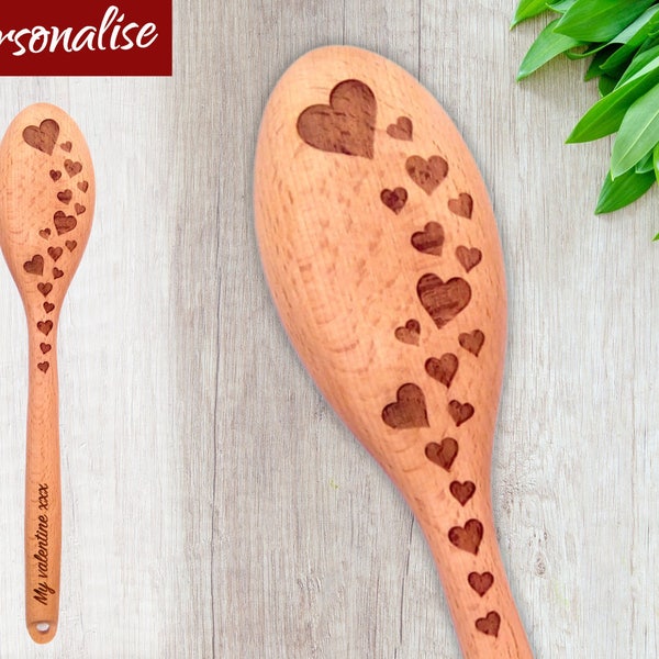 Custom Engraved Wooden Spoon with Lots of Hearts! Queen of hearts, Newlyweds Present kitchen gift for new home