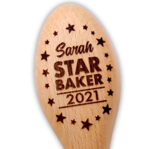 Star Baker Customised Wooden Spoon Ideal Trophy for Bake Off Prize. Personalise with a Name and Short Message. Secret Santa Office Gift image 2