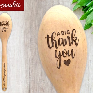 A Big Thank You Personalised Wooden Spoon with a Heart, Gift to say Thanks to friend, neighbour or colleague, Lockdown Baker Present