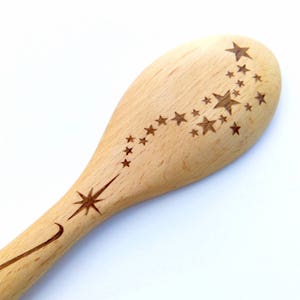 Magic Stars Personalised Wooden Spoon, Custom Laser Engraved Gift, Unique Cooking Present for Valentines Day image 2