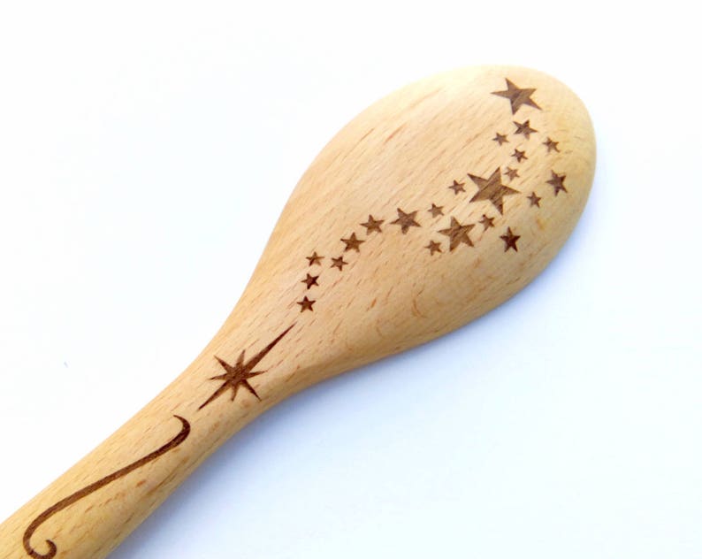 Magic Stars Personalised Wooden Spoon, Custom Laser Engraved Gift, Unique Cooking Present for Valentines Day image 2