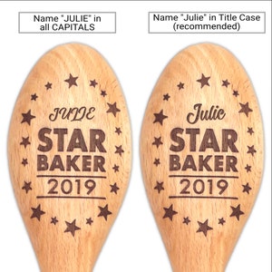 Star Baker Customised Wooden Spoon Ideal Trophy for Bake Off Prize. Personalise with a Name and Short Message. Secret Santa Office Gift image 4