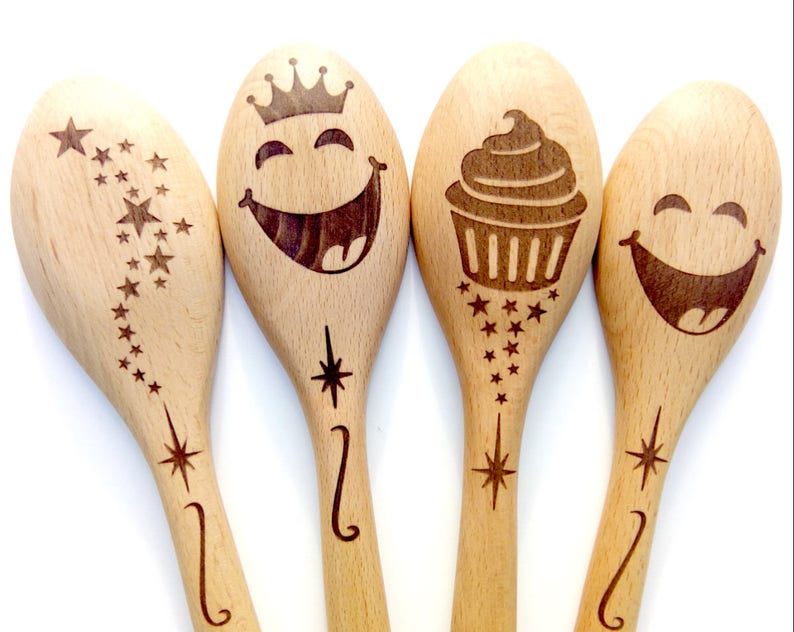 Magic Stars Personalised Wooden Spoon, Custom Laser Engraved Gift, Unique Cooking Present for Valentines Day image 4