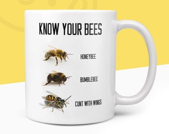 Funny Know Your Bees Mug | Novelty Mugs Cunt With Wings Wasp Honeybee Bumblebee | Gift For Him Her Office Secret Santa Birthday Mug