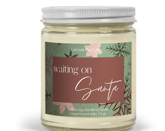 Waiting On Santa Christmas Candle, Soy Wax Blend Candle 7.5 oz, Retro Christmas Snowflakes, Retro Christmas Accent Candle, Gift for Her