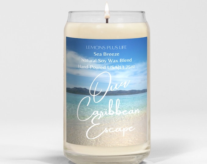 Ocean Candle, Our Caribbean Escape, Sea Breeze Scent, Candle and Gift Box, Gift for Couple, Message Candle, Vacation Candle, Tropical Candle