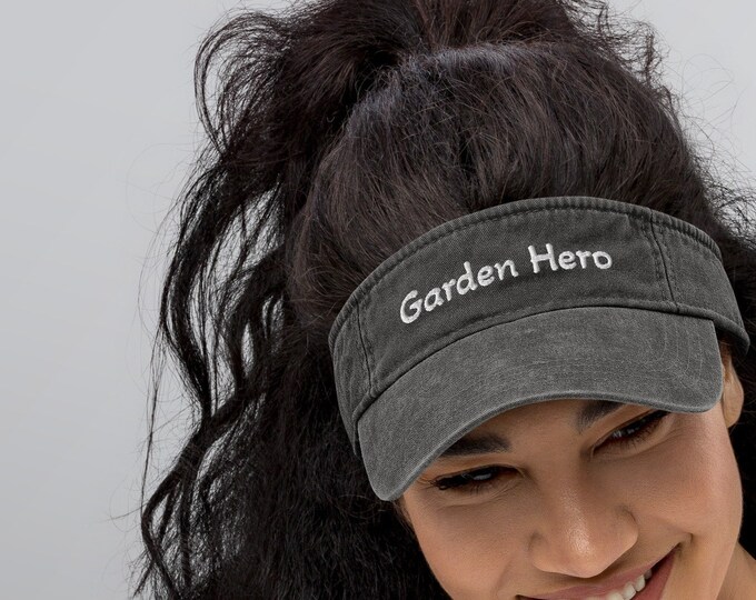 Denim Visor "Garden Hero" Embroidered Visor, Gift for Gardener, Gardener Visor, Gardener Gift, Garden Hat,  Gardeni Visor, Plant Lover Gift