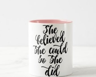 Inspirational Ceramic Mug "She Believed She Could So She Did" White and Pink Mug, Gift for Her, Mug With Words, Any Occassion Gift