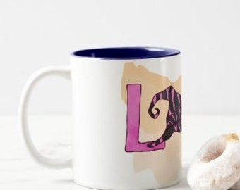 Halloween Ceramic Mug, "Love Halloween" Purple and White, Purple Witch's Hat, Two Tone Mug, 11 oz mug,  Gift, Mug With Words, #halloween