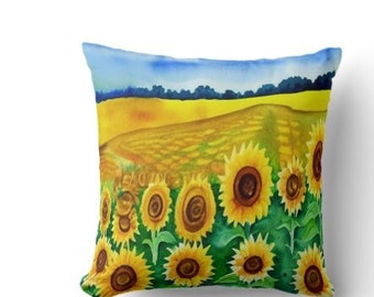 Sunflower Field Pillow, Includes Insert and Cover, Sunflower Home Decor