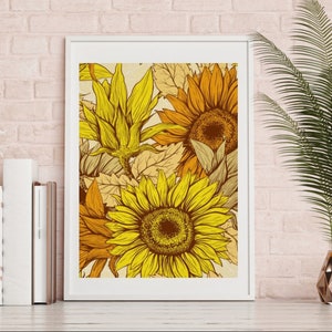 Sunflower Wall Art, Sunflower Print, Poster, Ready to Frame, Sunflower Wall Decor, Sunflower Home Decor, Sunflower Floral Print image 1