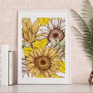 Sunflower Wall Art, Sunflower Print, Poster, Ready to Frame, Sunflower Wall Decor, Sunflower Home Decor, Sunflower Floral Print image 1