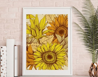 Sunflower Wall Art, Sunflower Print, Poster, Ready to Frame, Sunflower Wall Decor, Sunflower Home Decor, Sunflower Floral Print