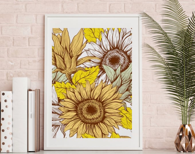 Sunflower Wall Art, Sunflower Print, Poster, Ready to Frame, Sunflower Wall Decor, Sunflower Home Decor, Sunflower Floral Print